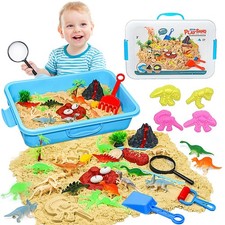 Dinosaur Sensory Bin with Lid, 2.64lbs Magic Sand, Dino Figures  Skeletons, ...