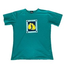 Vintage Cat T Shirt Green Cotton Winter size L/XL Made in USA