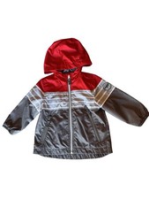 Oshkosh B  Gosh Zip Front Hooded Jacket Size 18 Months Gray  Red, Lined EUC
