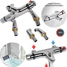 UK Modern Thermostatic Bath Shower Mixer Taps Deck Mounted Chrome Valve Bar Tap