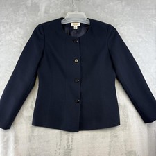 Talbots Blazer Womens 4 Petite Navy Blue Collarless Button Front Japan Made VTG