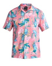 Disney Lilo  Stitch Camp Button Up Shirt Men XL Pink Floral Hawaiian Tropical