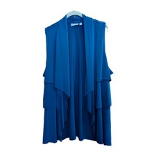 Susan Graver Open Front Cardigan 2X Blue Liquid Knit Coastal Tiered Minimalist