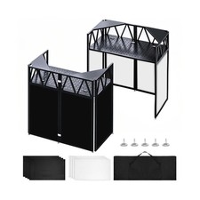 Portable DJ Booth Facade Stand, Foldable DJ Table 40" x 20" x 45" Tabletop, D...