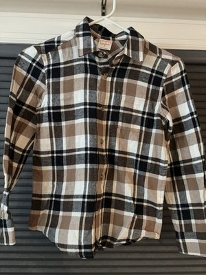 Jumping Beans Boys Brown Black White Plaid Button-Up Shirt Long Sleeve Size 7