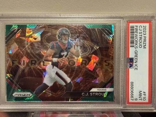 2023 Panini Prizm Fireworks C.J. Stroud Green Ice PSA 9 Rookie Texans