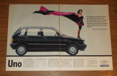 Rare Advertising Fiat Uno - Blow Me 165mph In The Fiorucci Dress 1983