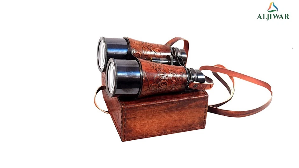 Brass Nautical Antique Binocular spyglass Binoculars With Leather Case Gift - Image 2 of 4