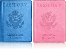 Eoehro 2Pack Passport Holder Wallet Cover Case, Travel CF-Sky Blue+pink 