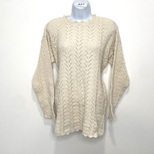 Vintage Sunbelt Sportswear 100 Cotton Cream Open Knit Sweater Scalloped Boho