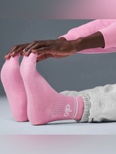 ALO Yoga Pink Unisex Half-Crew Athletic Socks with White Stripe