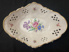 Antique Dresden Reticulated Floral Oval Bowl