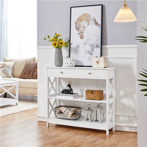 Konsolentisch Sideboard Beistelltisch Holz Flurtisch mit Schublade und 2 Ablagen - Bild 11 von 12
