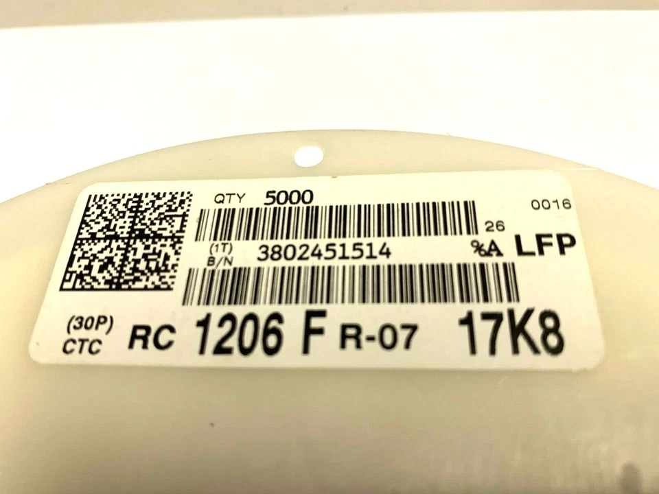 17,8K, 17,8 kΩ, 1%, 1206, 0,25W, 17K8, YAGEO, RC1206FR-0717K8L, 5000 unidades Foto 2 de 3