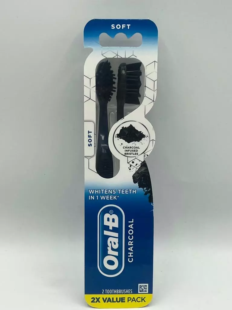 ORAL B Charcoal Toothbrush Charcoal Infused Bristles 2 Soft Toothbrushes