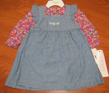 NEW CHAPS BABY GIRLS BLUE DRESS AND PINK FLORAL BODYSUIT 2-PIECE SET SZ 6M