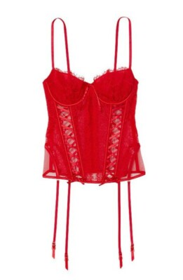 Victoria secret lace up corset top w/garters NEW SIZE medium red