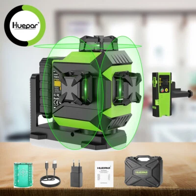 Huepar 12 Linien Selbstnivellierender Laser Level Kreuzlinienlaser+Laserdetektor