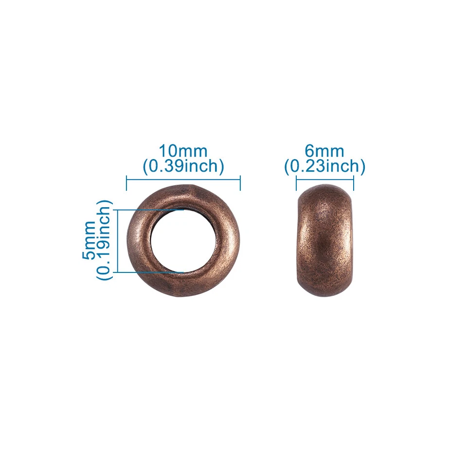 20 cuentas de metal de aleación tibetana de cobre rojo espaciador liso agujero grande 10x6 mm Foto 3 de 4