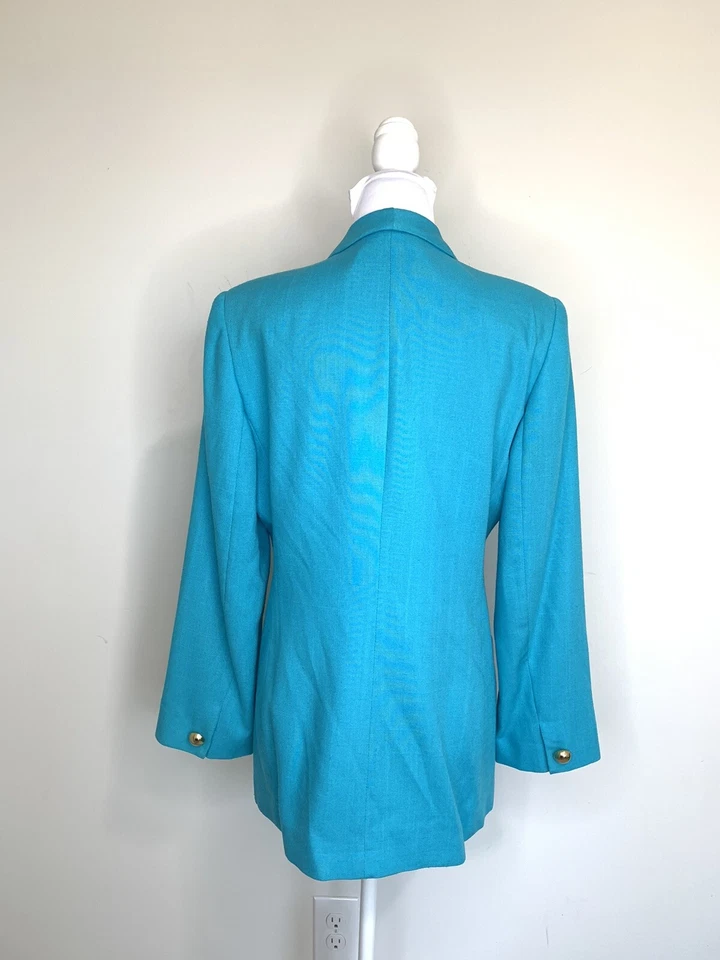 Blazer Oleg Cassini Turquesa Azul Dorado Botón Doble Pecho Mujer 10 BNC1 Foto 4 de 4