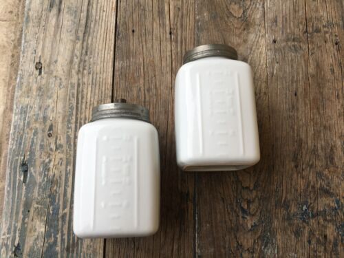 2 POTTERY BARN 8" FARMHOUSE RUSTIC WHITE CERAMIC CANISTERS GALVANIZED METAL LIDS - Picture 11 of 18
