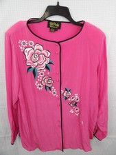 Bob Mackie Pink Silk Long Sleeve Blouse with Embroidery NWT Size Large
