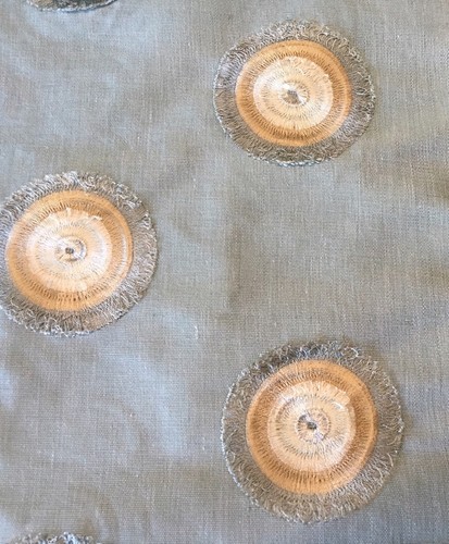 Threads Embroidered Circle Upholstery Fab. Equinox Aqua Bronze 6.35 yd ED85215.3 - Imagen 2 de 4