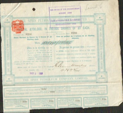 THE SPIES PETROLEUM CY LTD, Titel 5 Aktien (TSCHETSCHENIEN RUSSLAND) (V)