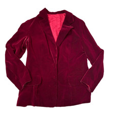 Vintage Blazer Womens sz 10 Wine Red Velvet Long Sleeve Jacket Burgundy Office