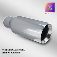4in Chrome Exhaust Tip 2.5in Inlet 12in Long Angle Cut Double Wall Loud Exhaust