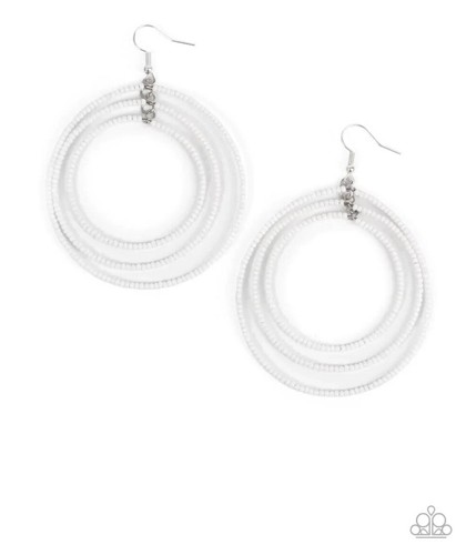 Paparazzi * Colorfully Circulating WHITE Triple BEADED EARRINGS Silver Fish-Hook - Picture 3 of 6