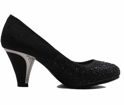 🔥 Women's Low Heel Rhinestone Black Knit Round Toe Low Heel Pump
