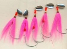 5 PINK BUCKTAIL SKIRT FLUKE RIGS  3/0 VMC   HOOKS TROUT REDFISH  FREE SHIPPING