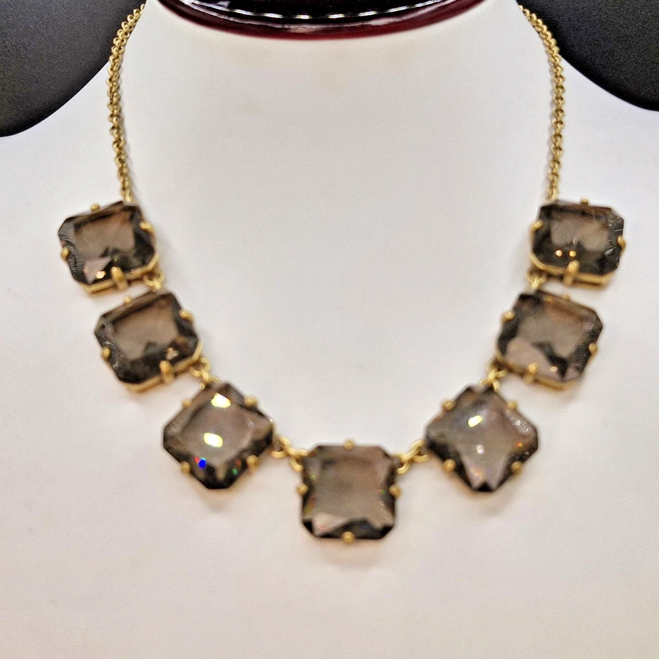 Collar J Crew tono dorado y grueso vidrio ahumado llamativo 16-18" Foto 2 de 4