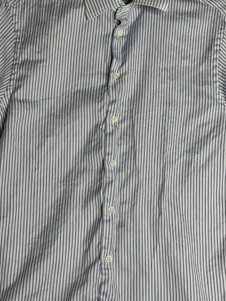 Camisa de vestir a rayas azules con botones Giorgio Armani Italia L/S para hombre 14,5-37 Foto 2 de 4