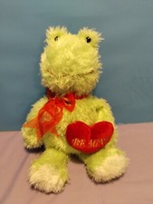 Goffa Green Frog w/Heart  Bow "Be Mine" Plush 14" Stuffed Animal Super Soft