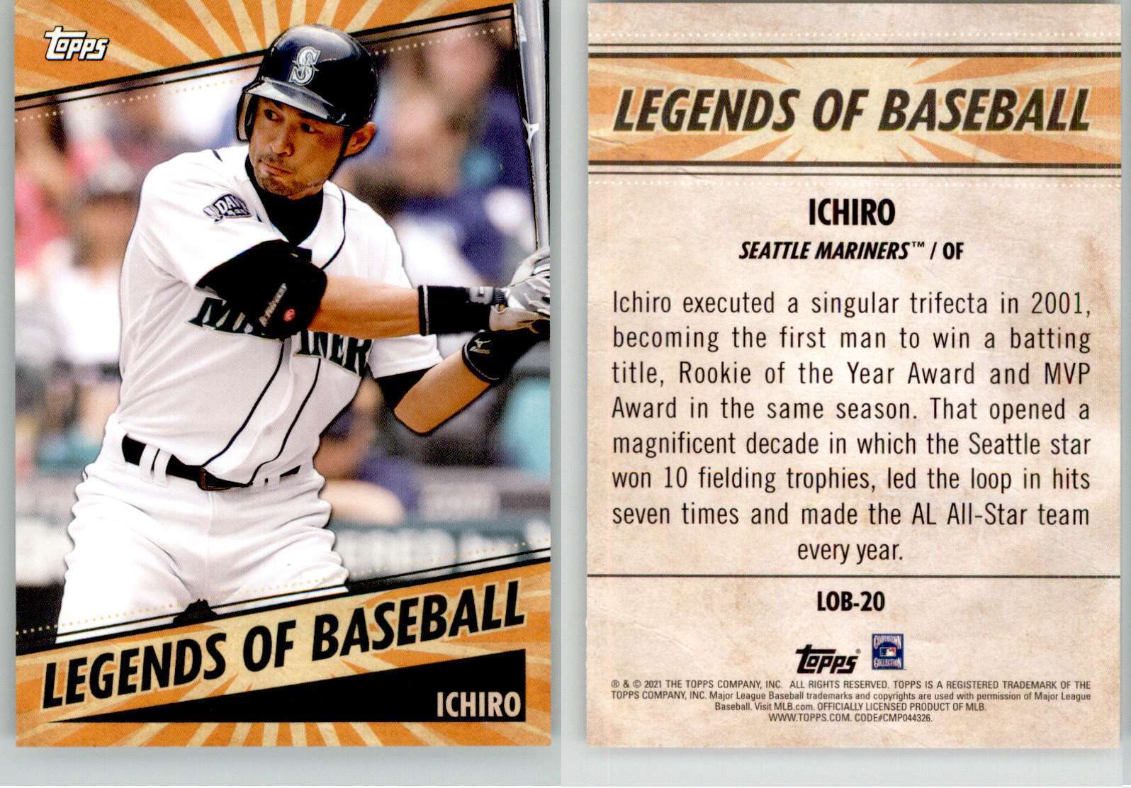 Ichiro Suzuki 2021 Topps Opening Day Legends of Baseball LOB-20 Mariners