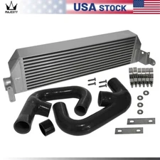 Twin Intercooler +Black Hose Kit For Volkswagen Golf R GTI MK7 2.0T Silver