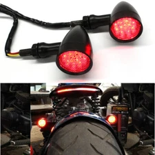 Motorcycle Black Bullet LED Stop Running Turn Signal Tail Lights For Bobber Cafe