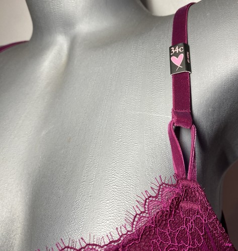NEW Victorias Secret Bra Pushup Padded Burgundy Floral Lace Velvet Stars 34C - Picture 4 of 10