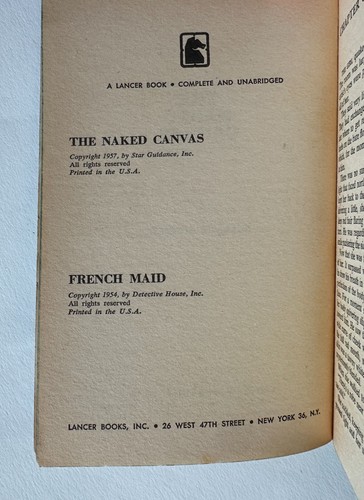 W. Arnold THE NAKED CANVAS M. Cooper FRENCH MAID | 2 For 1 Lancer Pulp Paperback - Foto 7 di 7