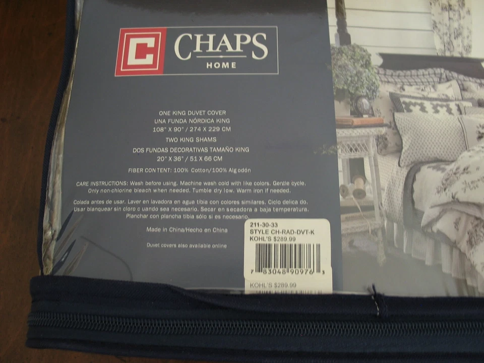 NUEVO Juego de funda nórdica Chaps Home Radcliffe KING 100% algodón blanco y negro floral Foto 3 de 4