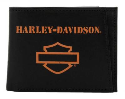 Harley-Davidson Men's B&S Bi-Fold Leather Wallet - Black With RFID Protection