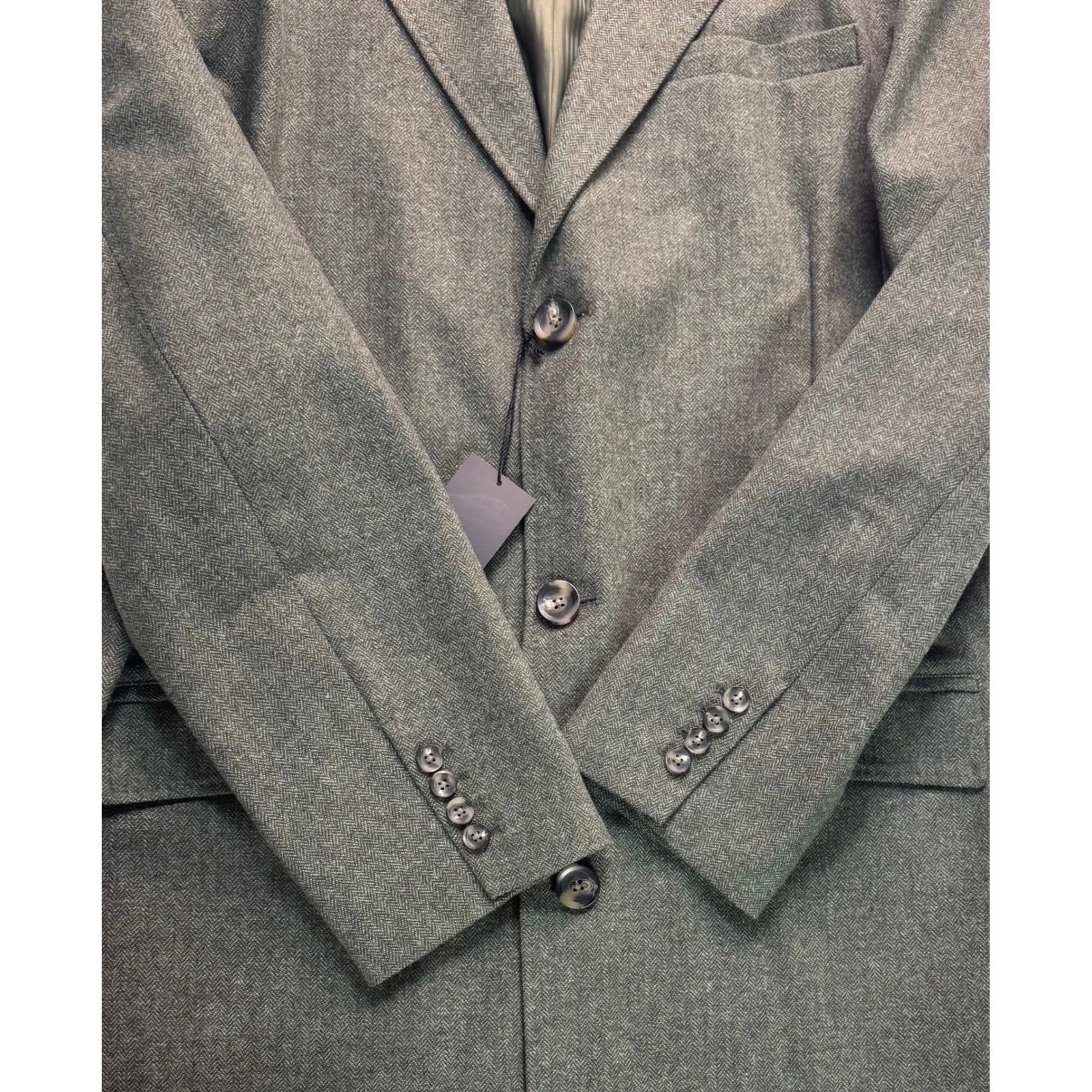 JF J Ferrar Mens Green Herringbone Wool Blend Topcoat Overcoat XXL NEW - product detail image 5