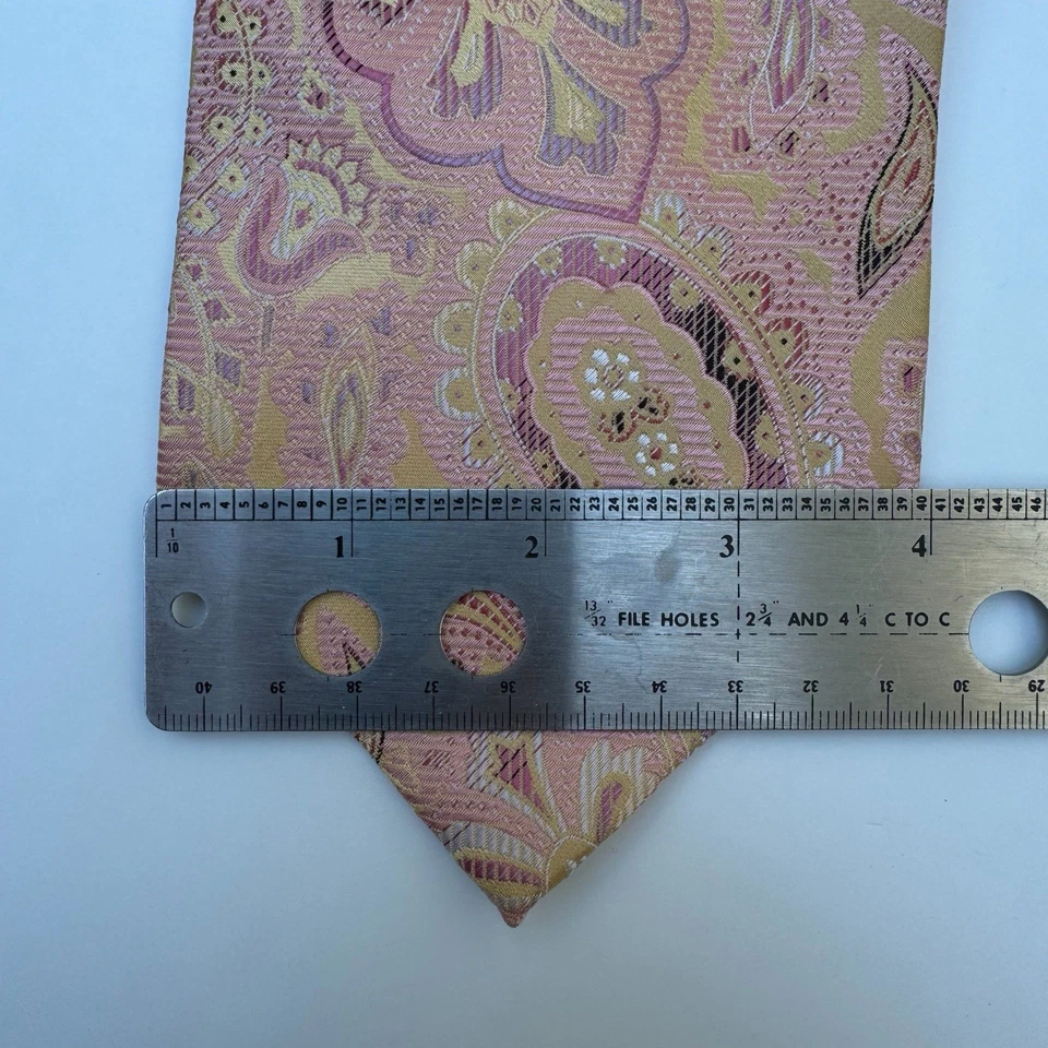 Venturi Uomo Handmade Silk Tie Men's Paisley Pink/Gold - Image 3 of 4