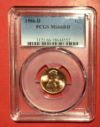1986D US LINCOLN CENT PCGS MS 66 RD FULL RED! Old US Coin!