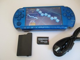 Vibrant Blue PSP 3000 Charger/data cable HQ bat, 64gb SANDISK w/ARK4 new GLASS
