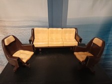 Vintage Dolls House Sofa & 2 Chairs Swivel Plastic 1970s MCM Space Age Hong Kong