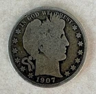 1907 New Orleans Mint Barber Half Dollar - 90% Silver - Free Insured Shipping!
