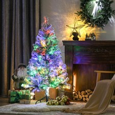 4.5ft Flocked Artificial Christmas Tree with Warm White or Colourful LED Lights